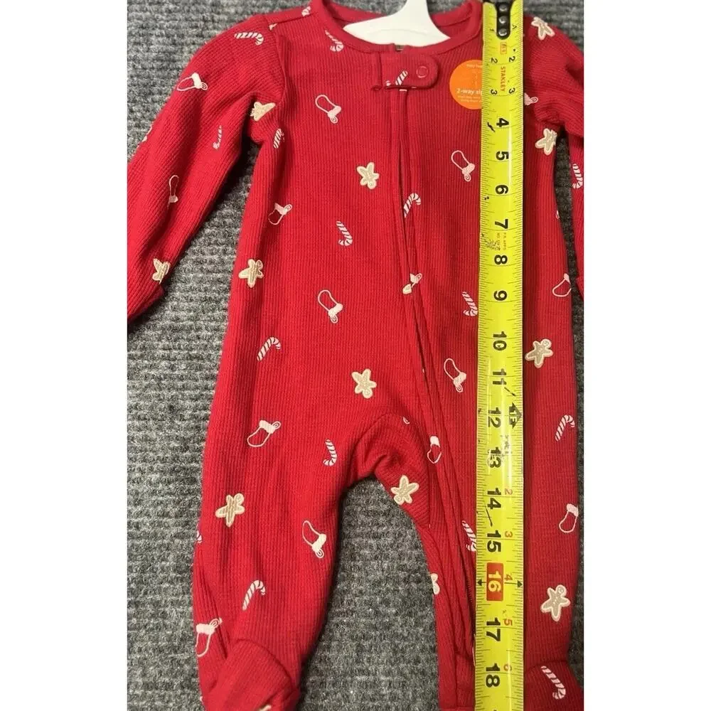 Carter's Newborn Red Cotton Footed Christmas One-Piece Sleeper 2-Way Zip
